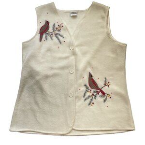 Vintage Womens Fleece Vest feat Embroidered Cardinals Size L Collections Etc.